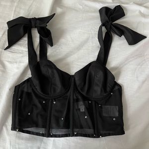 LPA Mesh Bustier Tie Top with Sequins